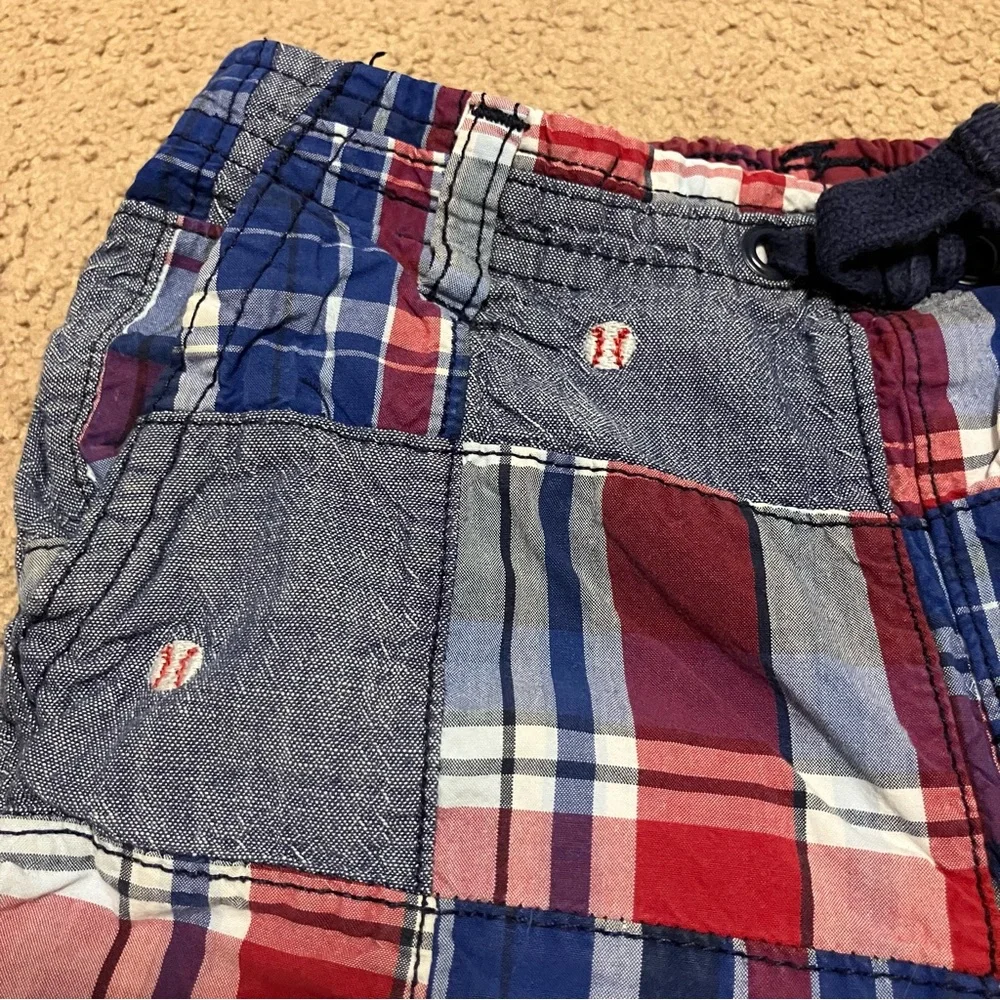 Vintage Gymboree Boys Sz‎ 3T Red White Blue Plaid Patchwork Baseball Shorts